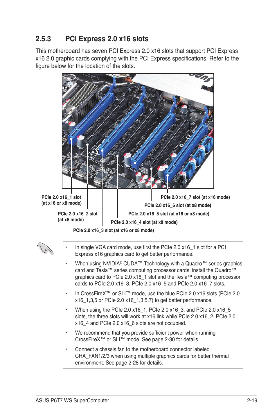 3 pci express 2.0 x16 slots, Pci express 2.0 x16 slots -19 | Asus P6T7 WS SuperComputer User Manual | Page 45 / 184