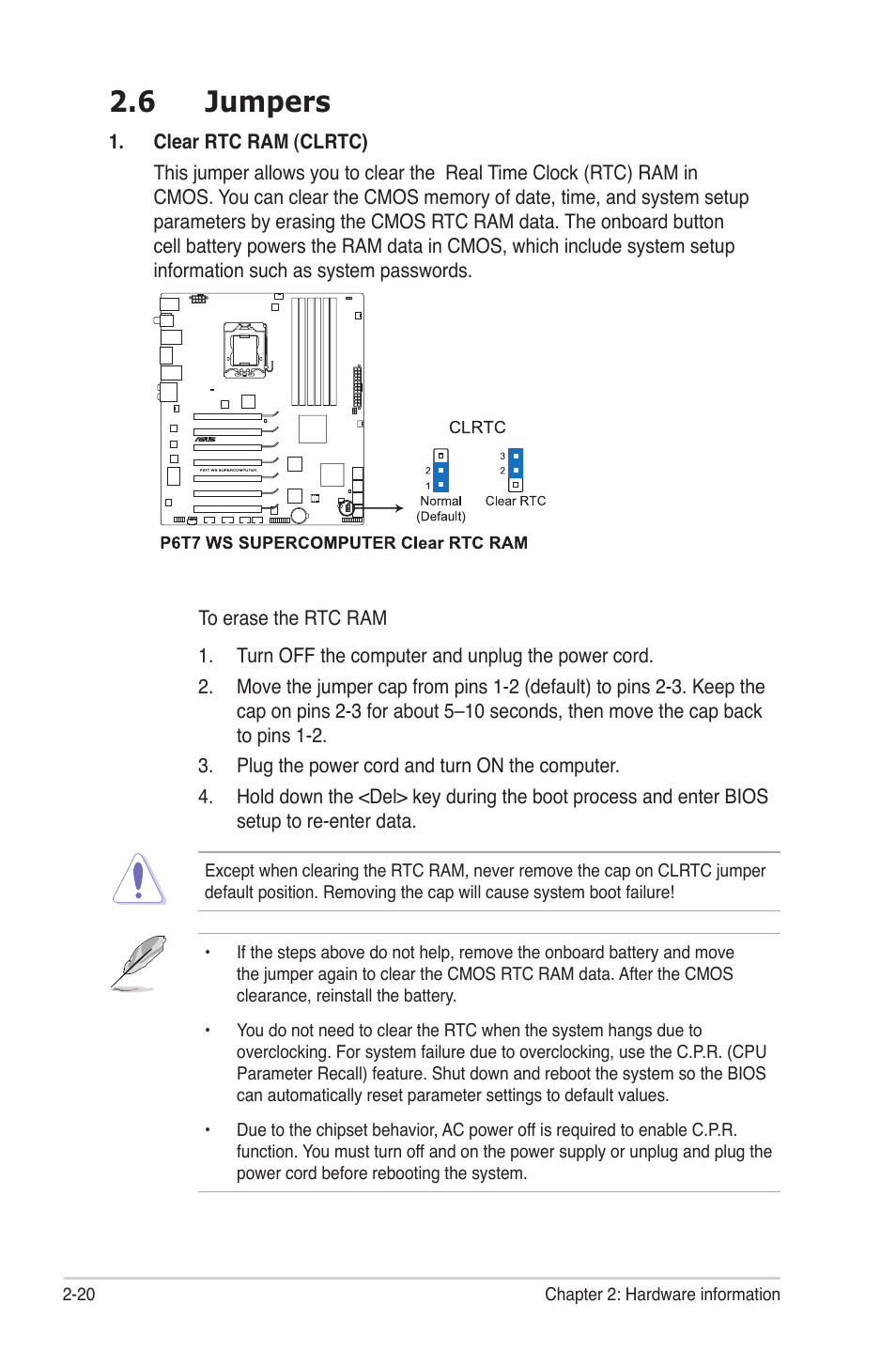6 jumpers, Jumpers -20 | Asus P6T7 WS SuperComputer User Manual | Page 46 / 184