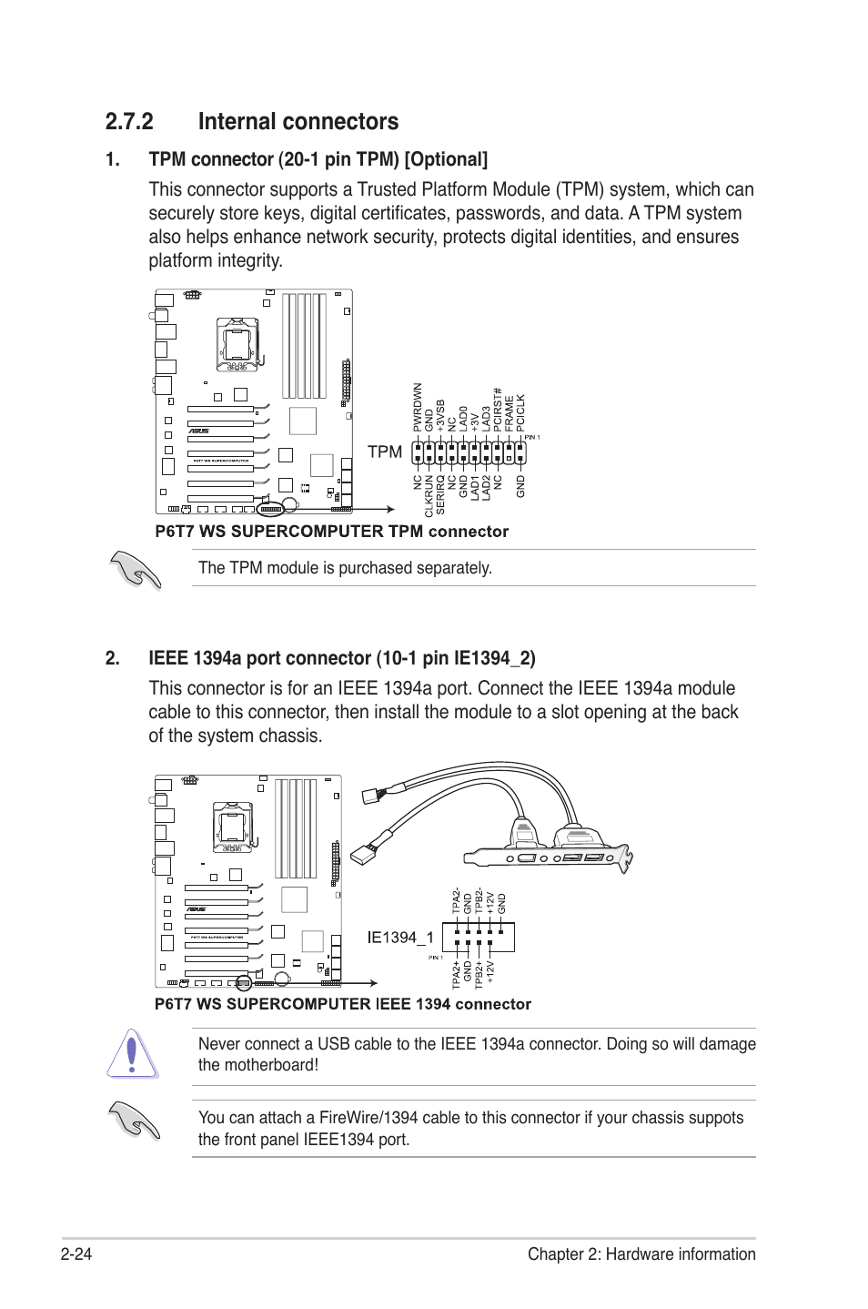 2 internal connectors, Internal connectors -24 | Asus P6T7 WS SuperComputer User Manual | Page 50 / 184