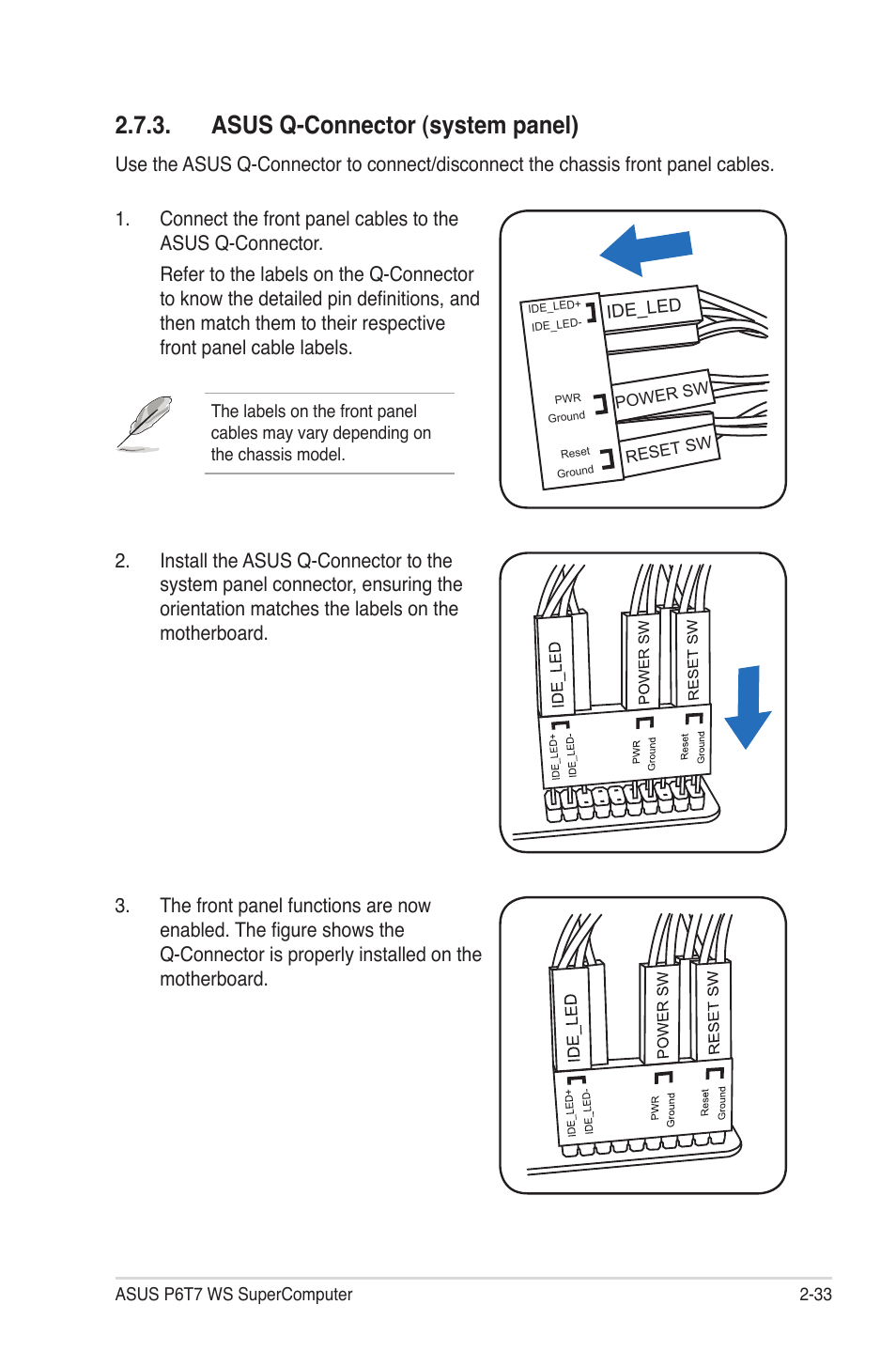 Asus q-connector (system panel), Asus q-connector (system panel) -33 | Asus P6T7 WS SuperComputer User Manual | Page 59 / 184