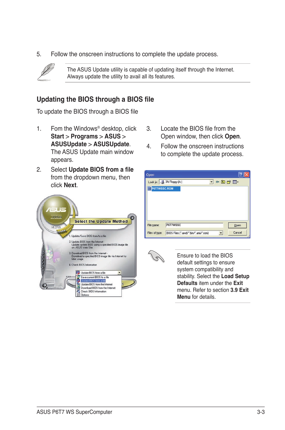 Updating the bios through a bios file | Asus P6T7 WS SuperComputer User Manual | Page 69 / 184