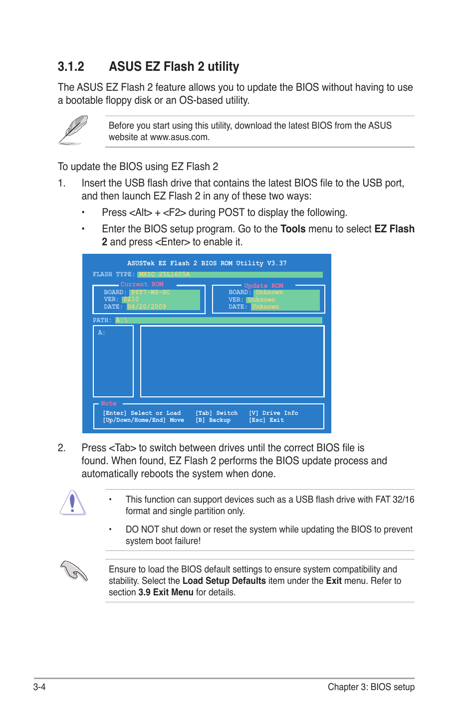 2 asus ez flash 2 utility, Asus ez flash 2 utility -4 | Asus P6T7 WS SuperComputer User Manual | Page 70 / 184