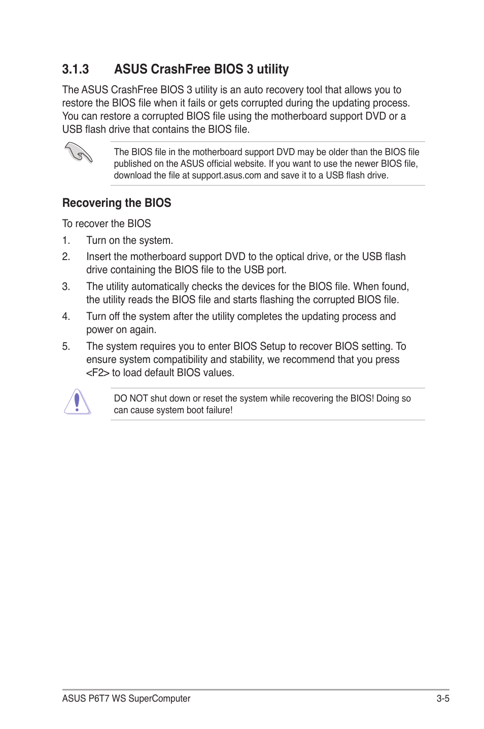 3 asus crashfree bios 3 utility, Asus crashfree bios 3 utility -5 | Asus P6T7 WS SuperComputer User Manual | Page 71 / 184