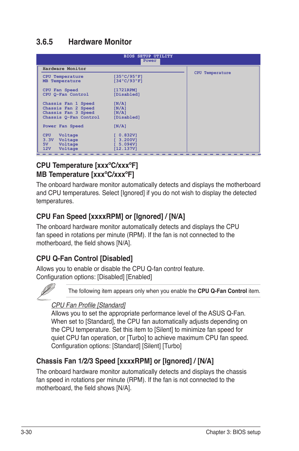 5 hardware monitor, Hardware monitor -30, Cpu q-fan control [disabled | Asus P6T7 WS SuperComputer User Manual | Page 96 / 184