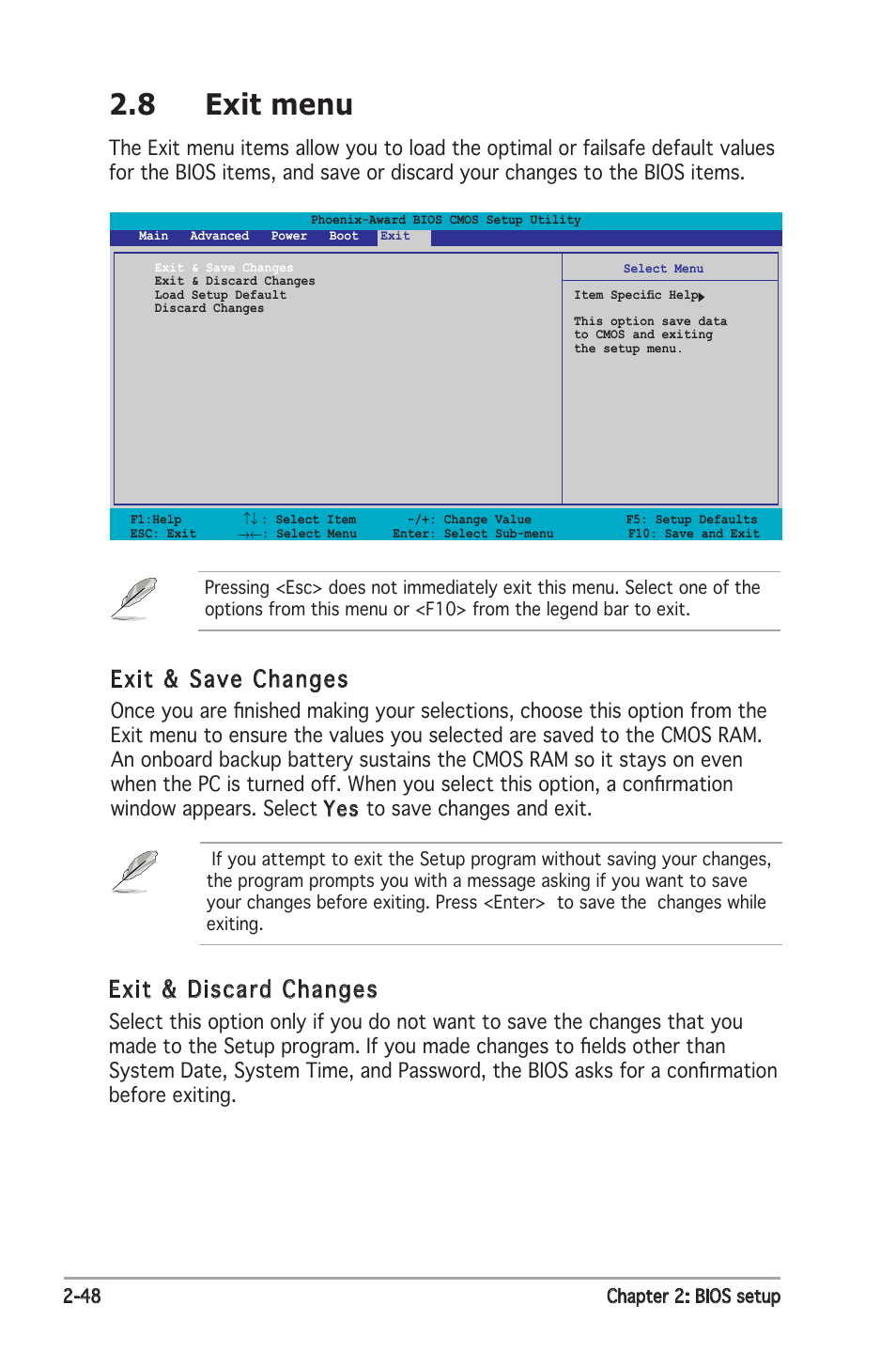 8 exit menu, Exit & save changes, Exit & discard changes | Asus P5N-E SLI User Manual | Page 100 / 122