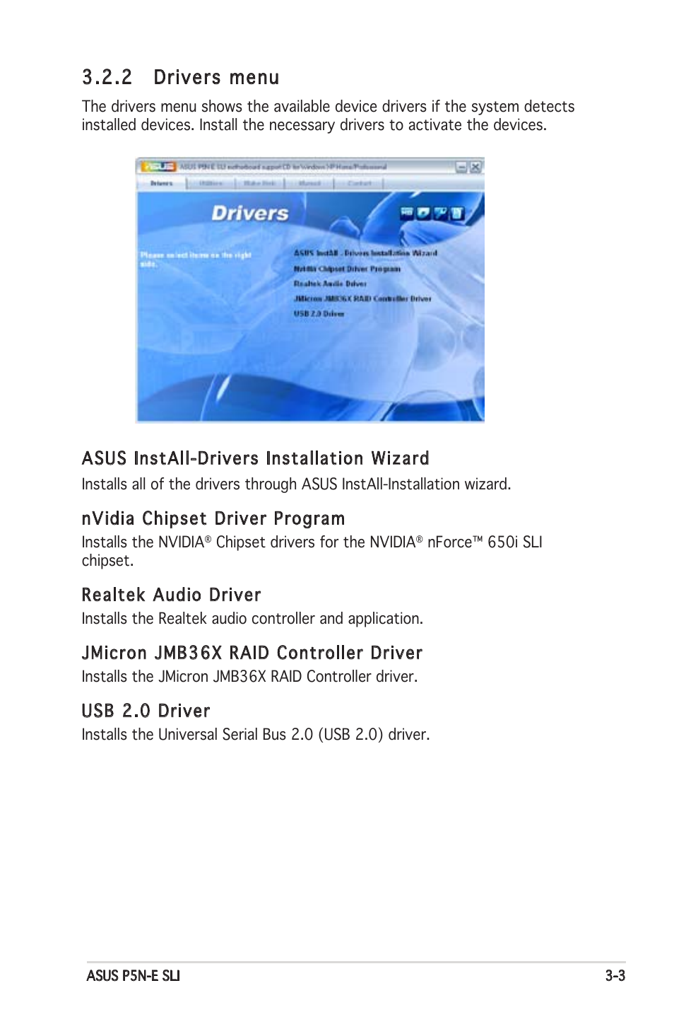 2 drivers menu | Asus P5N-E SLI User Manual | Page 105 / 122