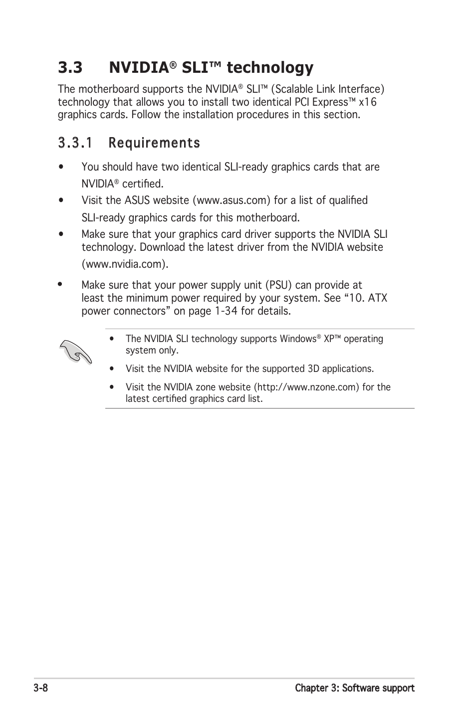 3 nvidia, Sli™ technology, 1 requirements | Asus P5N-E SLI User Manual | Page 110 / 122