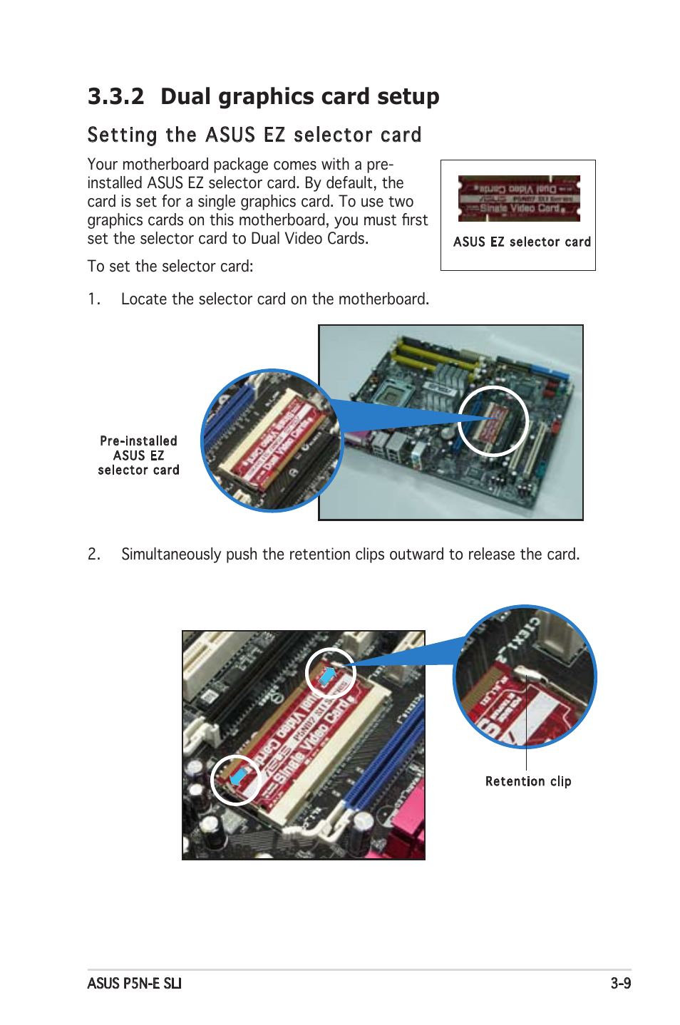 2 dual graphics card setup, Setting the asus ez selector card | Asus P5N-E SLI User Manual | Page 111 / 122