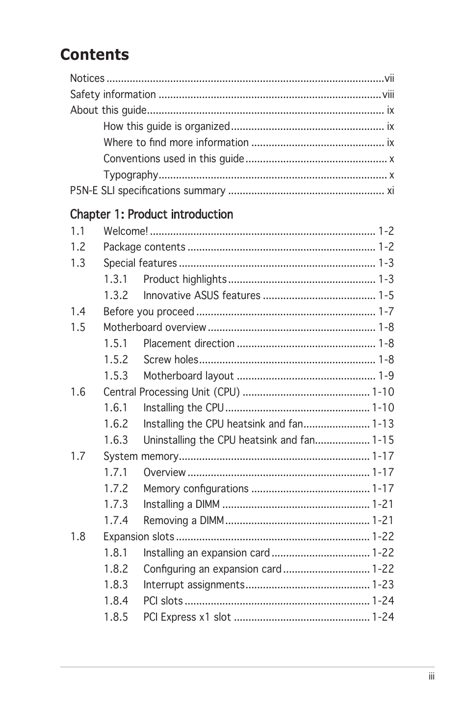 Asus P5N-E SLI User Manual | Page 3 / 122