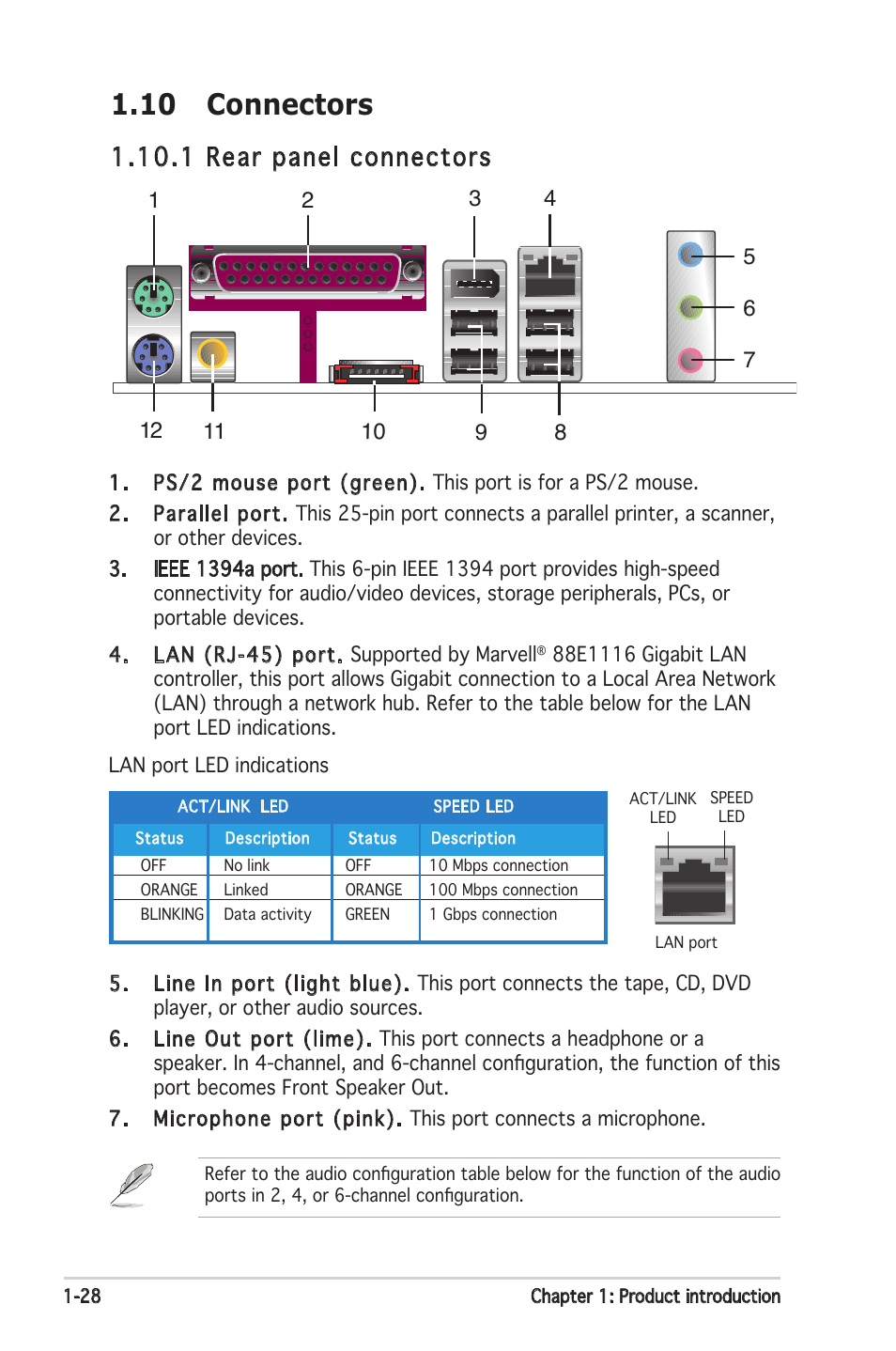 10 connectors, 1 rear panel connectors | Asus P5N-E SLI User Manual | Page 42 / 122