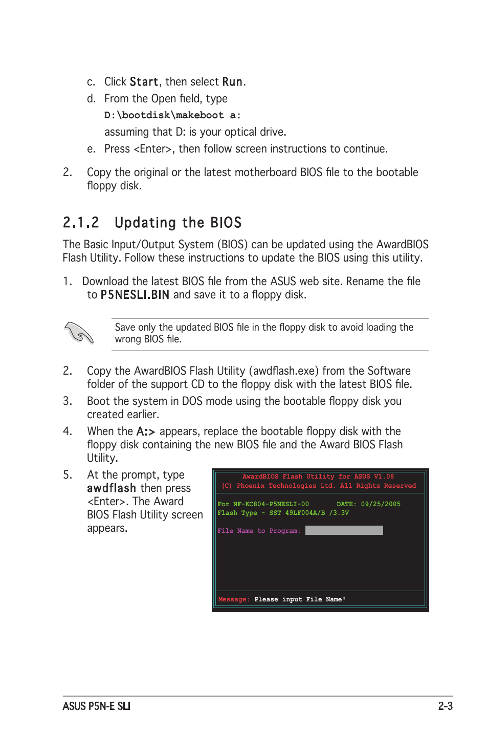 2 updating the bios | Asus P5N-E SLI User Manual | Page 55 / 122