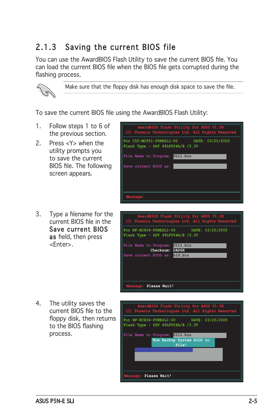 3 saving the current bios file | Asus P5N-E SLI User Manual | Page 57 / 122