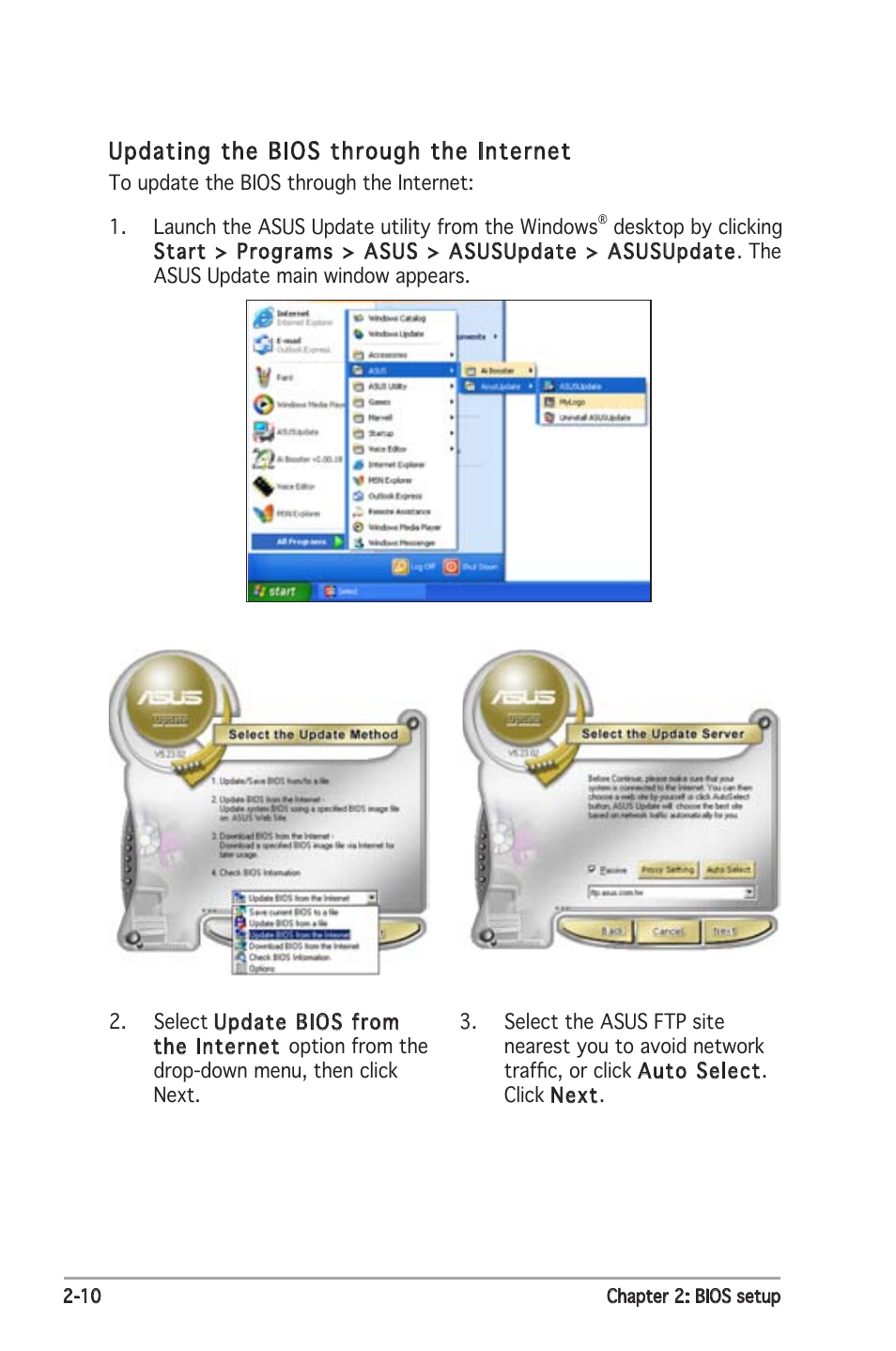 Updating the bios through the internet | Asus P5N-E SLI User Manual | Page 62 / 122