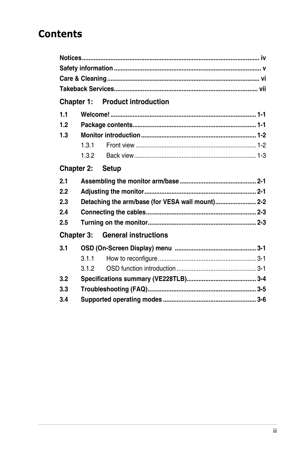 Asus VE228TLB User Manual | Page 3 / 23