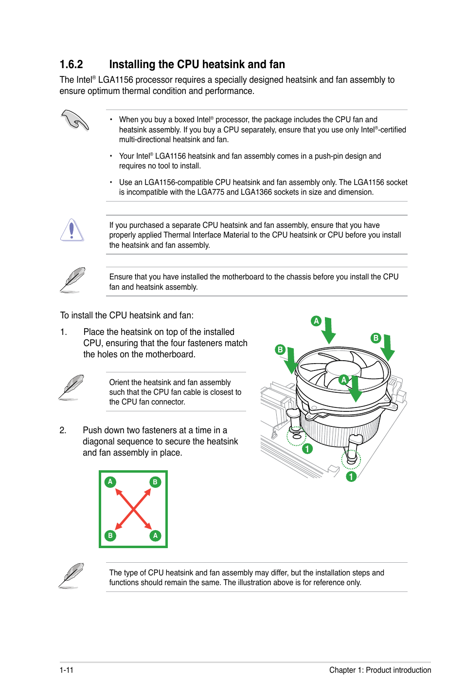 2 installing the cpu heatsink and fan, Installing the cpu heatsink and fan -11 | Asus P7H55-M/BR User Manual | Page 23 / 68