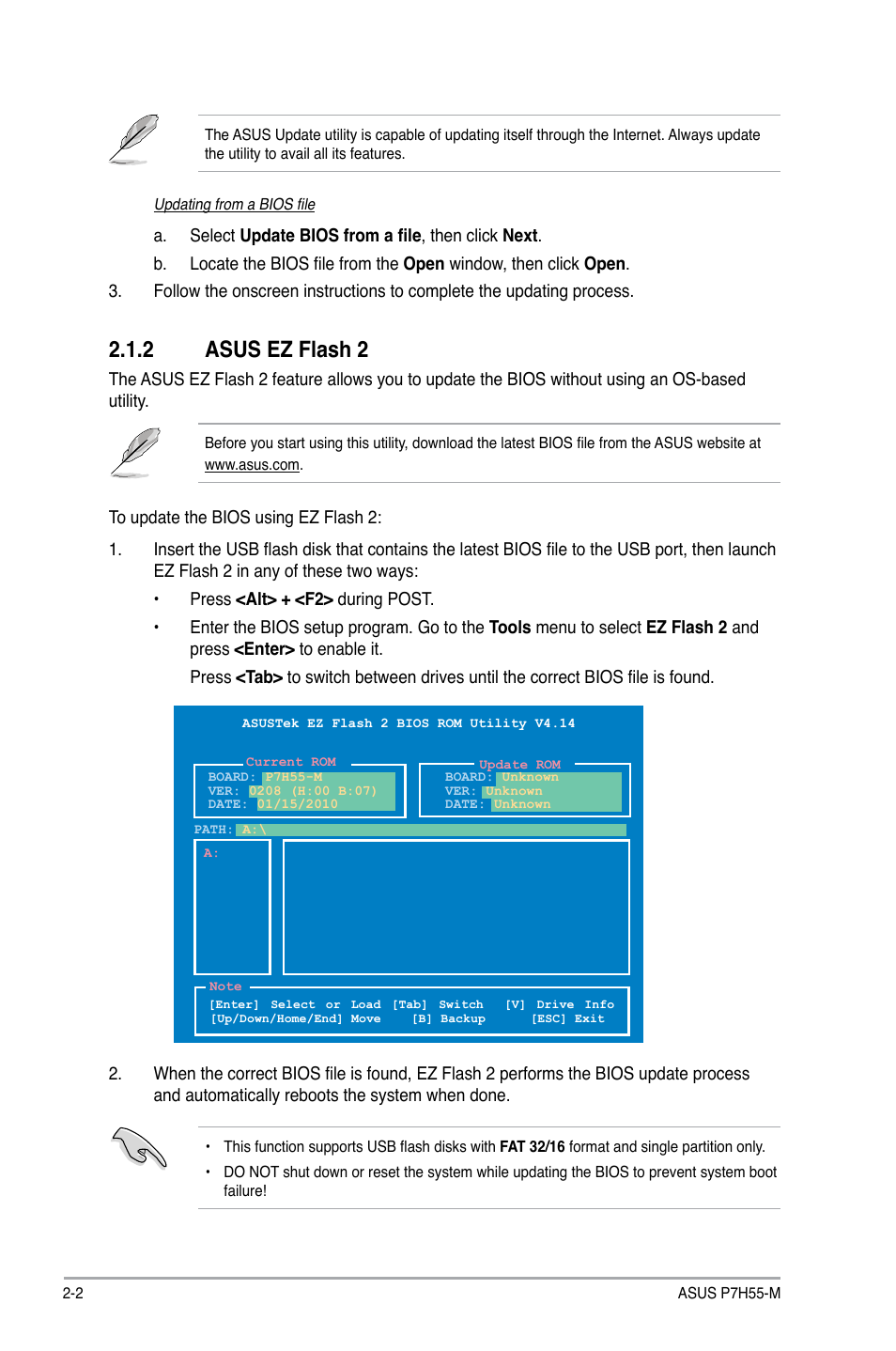 2 asus ez flash 2, Asus ez flash 2 -2 | Asus P7H55-M/BR User Manual | Page 42 / 68