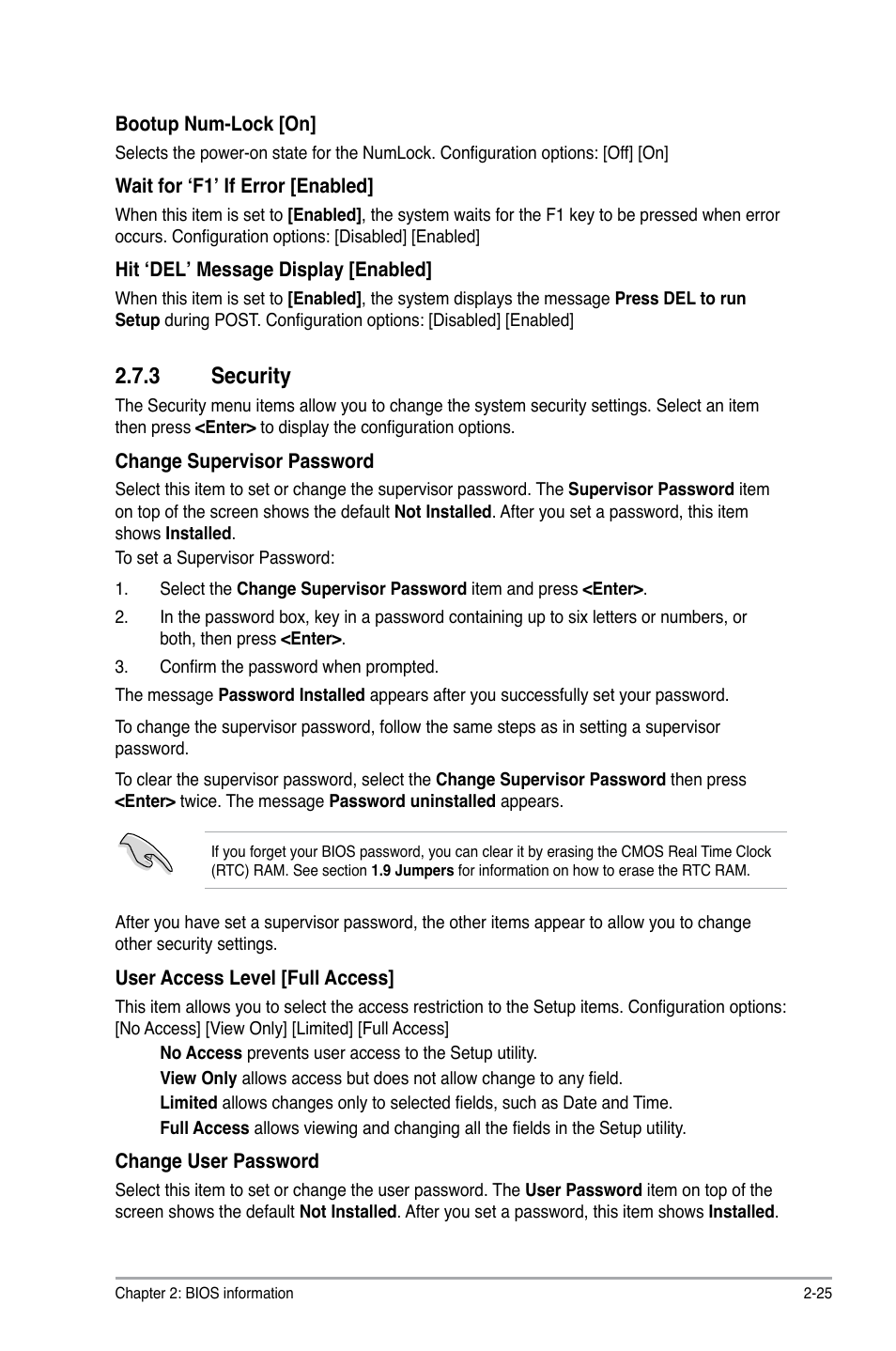 3 security, Security -25 | Asus P7H55-M/BR User Manual | Page 65 / 68