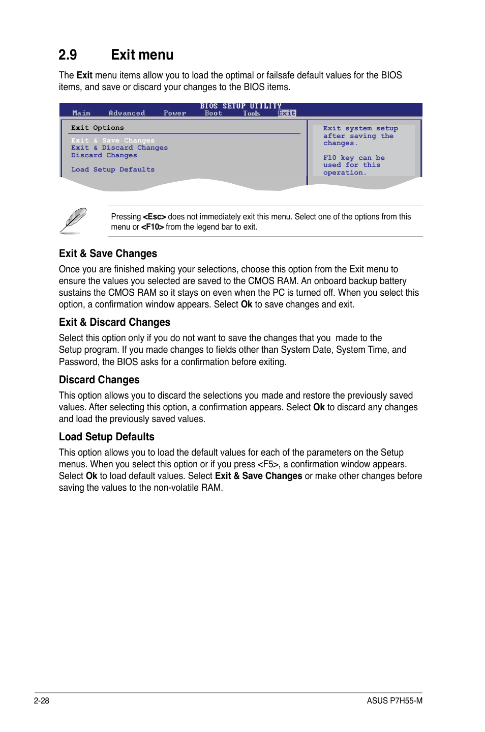 9 exit menu, Exit menu -28 | Asus P7H55-M/BR User Manual | Page 68 / 68