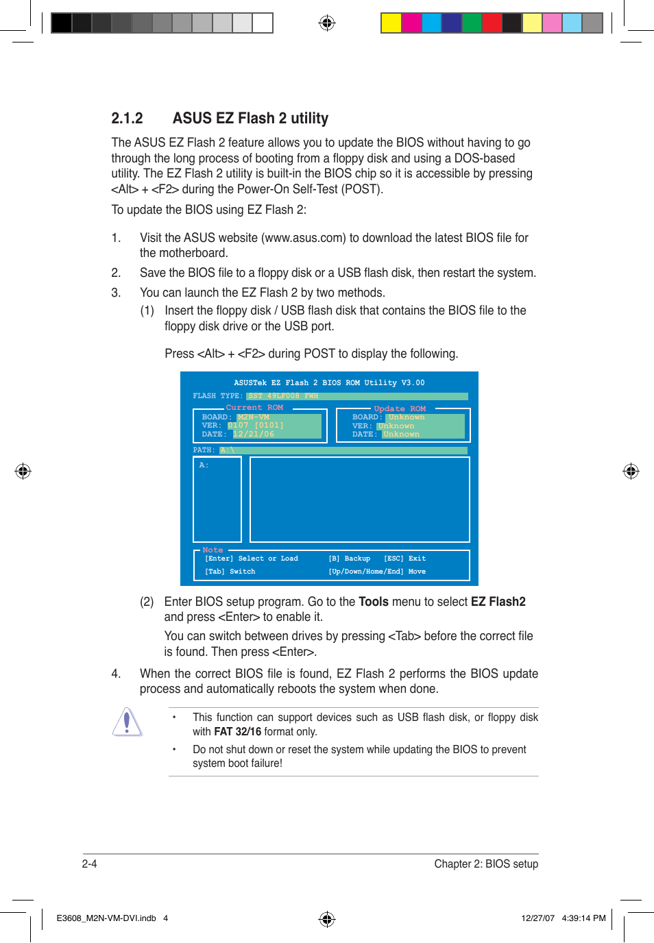 2 asus ez flash 2 utility | Asus M2N-VM DVI User Manual | Page 50 / 100