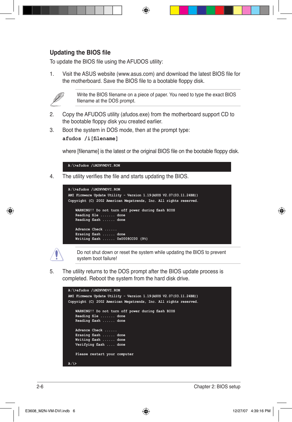 Updating the bios file | Asus M2N-VM DVI User Manual | Page 52 / 100