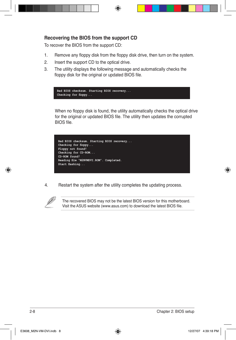 Recovering the bios from the support cd | Asus M2N-VM DVI User Manual | Page 54 / 100