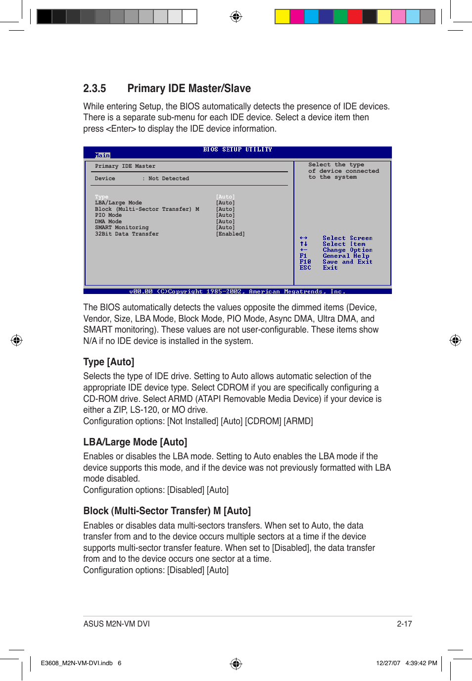 5 primary ide master/slave, Type [auto, Lba/large mode [auto | Block (multi-sector transfer) m [auto | Asus M2N-VM DVI User Manual | Page 63 / 100