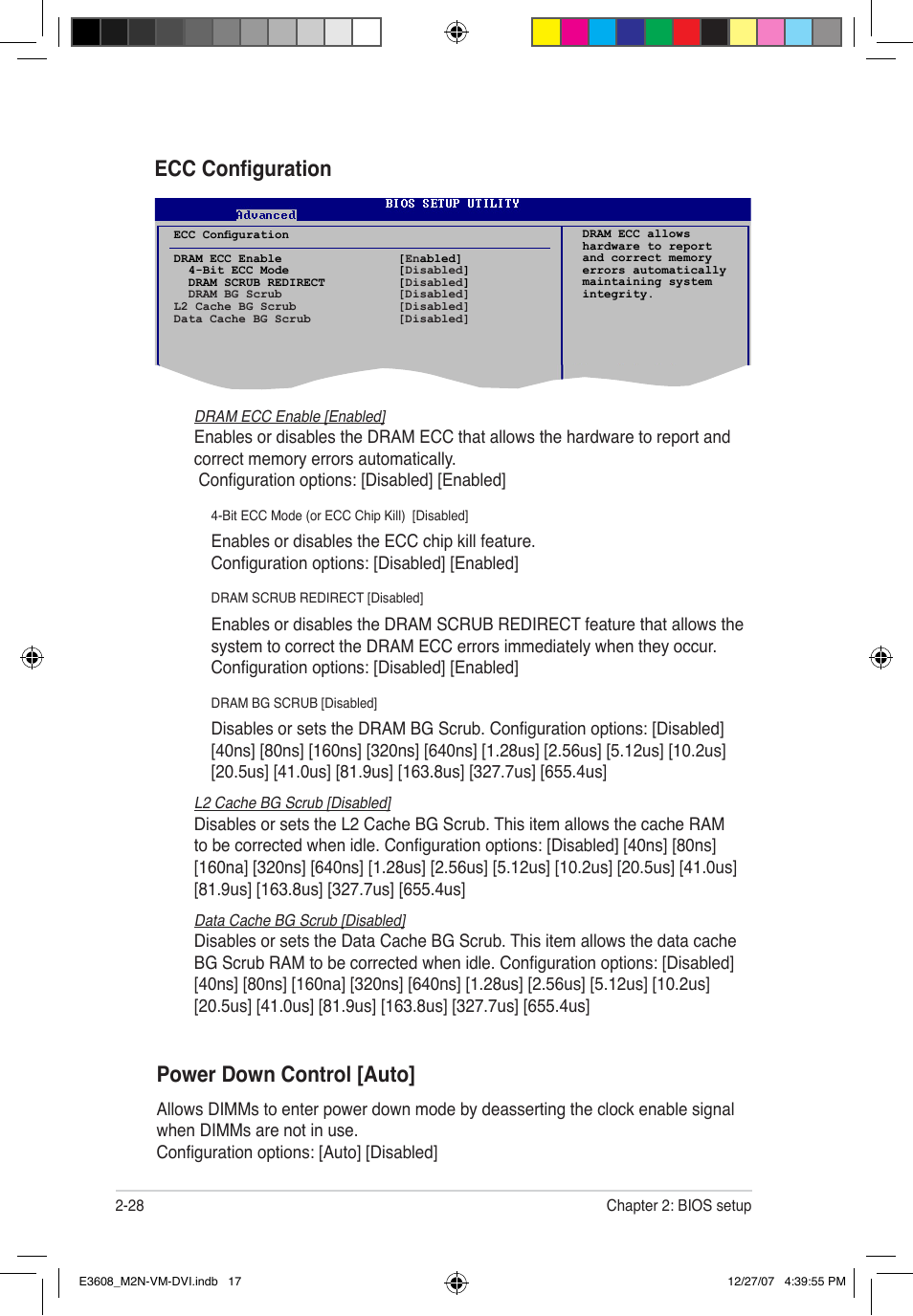 Power down control [auto, Ecc configuration | Asus M2N-VM DVI User Manual | Page 74 / 100