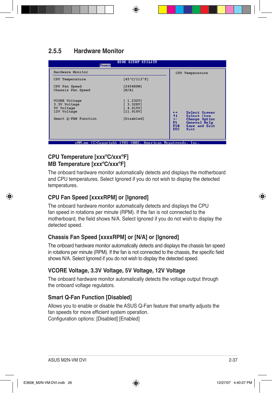 5 hardware monitor, Smart q-fan function [disabled | Asus M2N-VM DVI User Manual | Page 83 / 100