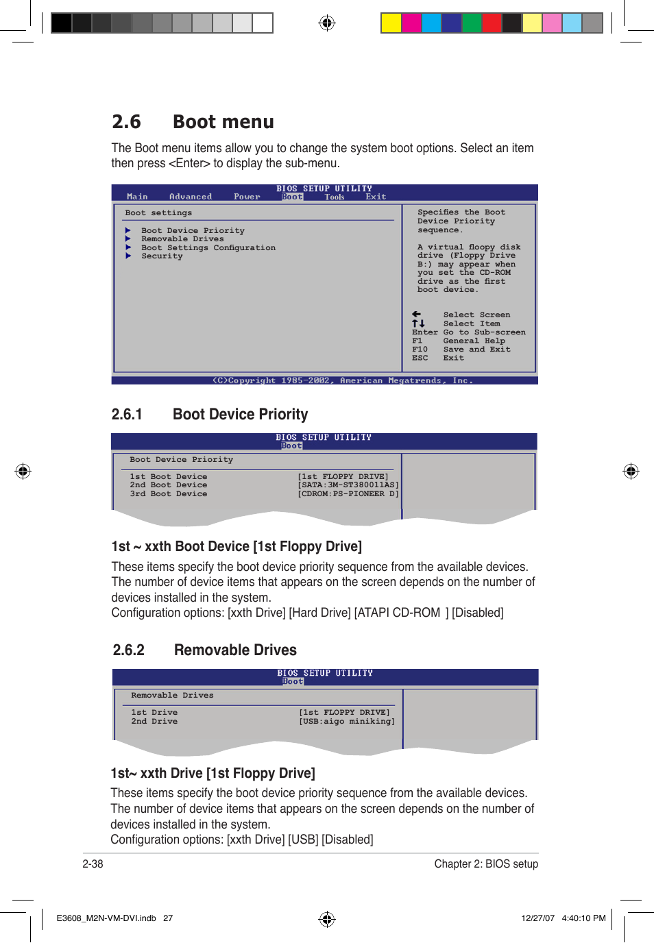 6 boot menu, 1 boot device priority, 2 removable drives | 1st ~ xxth boot device [1st floppy drive, 1st~ xxth drive [1st floppy drive | Asus M2N-VM DVI User Manual | Page 84 / 100