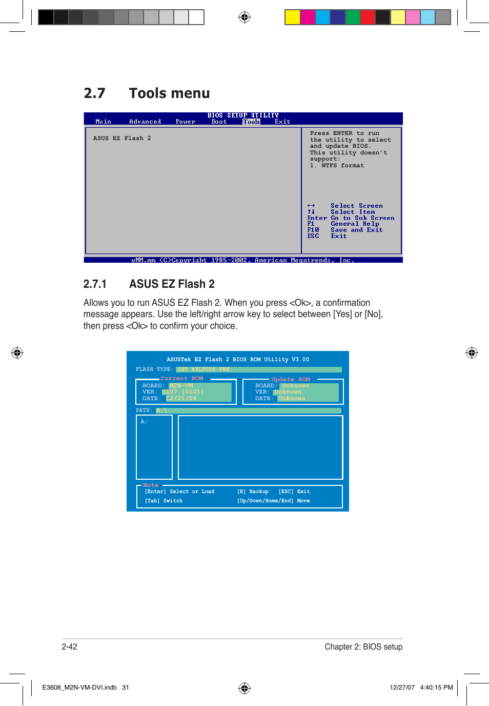 7 tools menu, 1 asus ez flash 2 | Asus M2N-VM DVI User Manual | Page 88 / 100