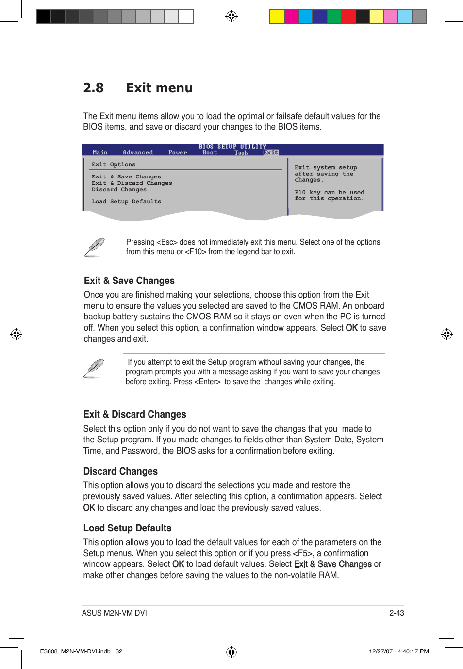 8 exit menu | Asus M2N-VM DVI User Manual | Page 89 / 100