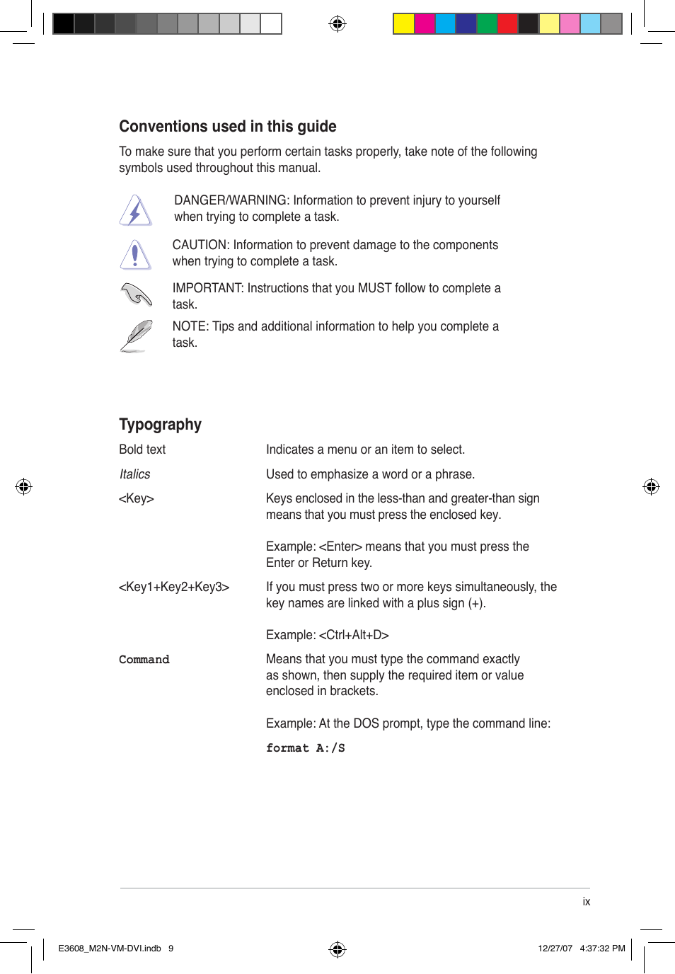 Conventions used in this guide, Typography | Asus M2N-VM DVI User Manual | Page 9 / 100