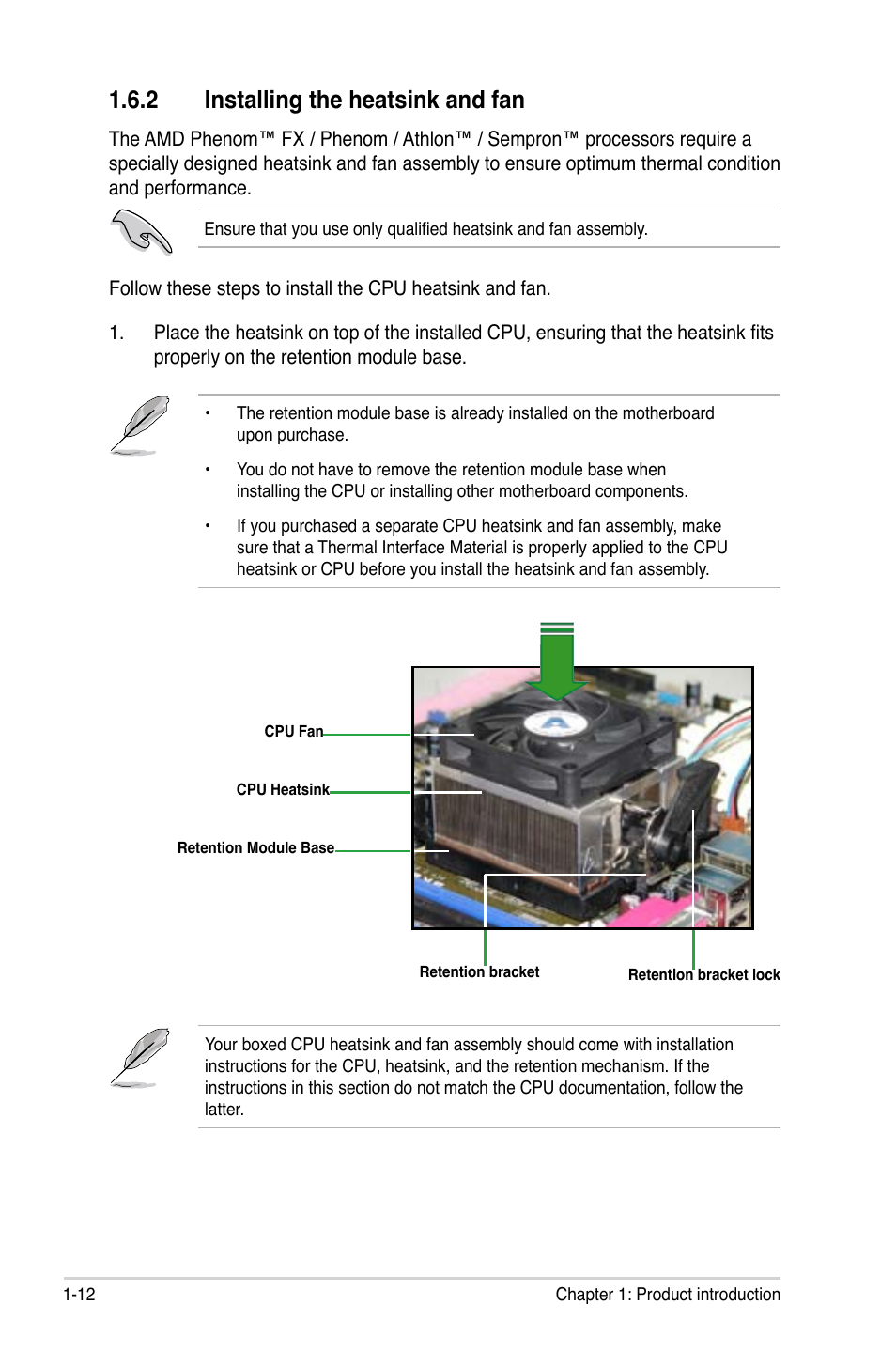 2 installing the heatsink and fan, Installing the heatsink and fan -12 | Asus M3A78-VM User Manual | Page 24 / 96