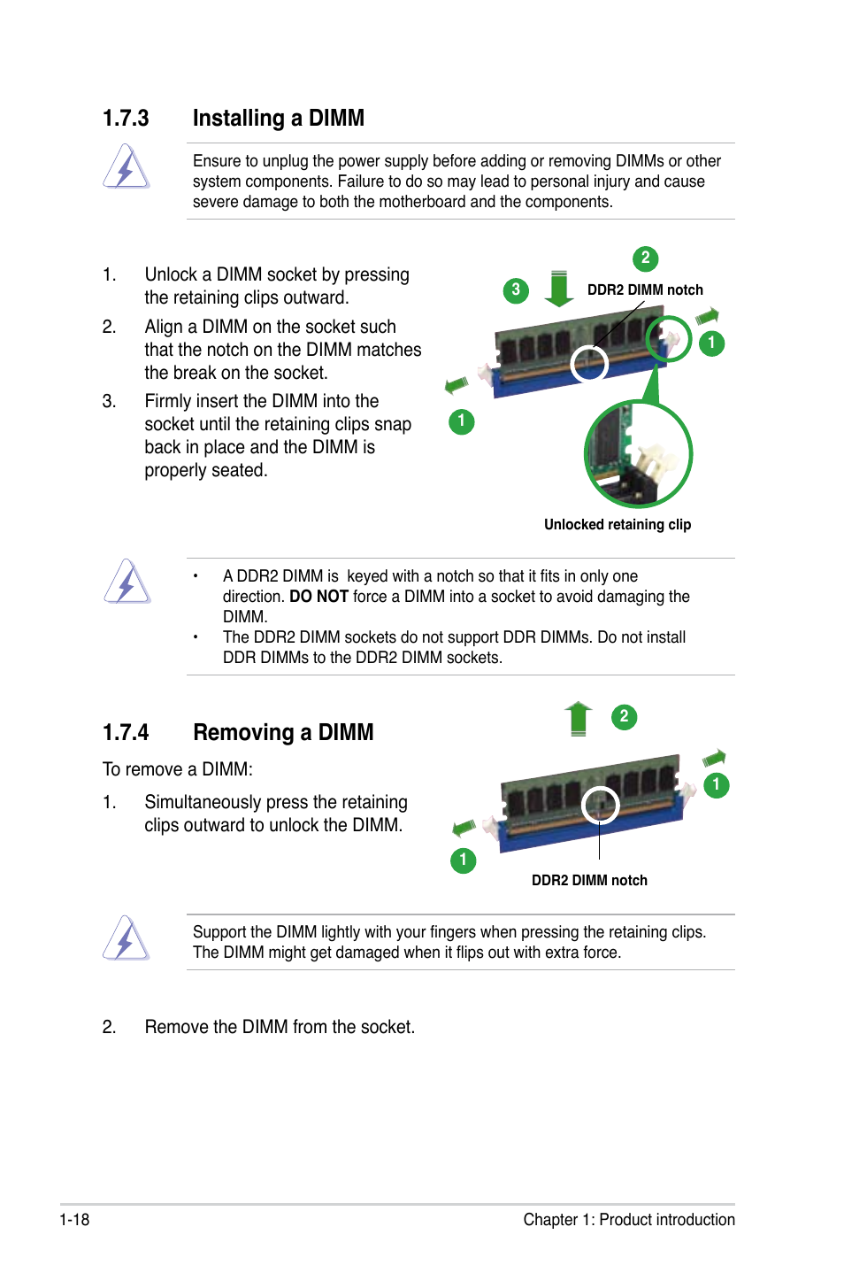 3 installing a dimm, 4 removing a dimm, Installing a dimm -18 | Removing a dimm -18 | Asus M3A78-VM User Manual | Page 30 / 96