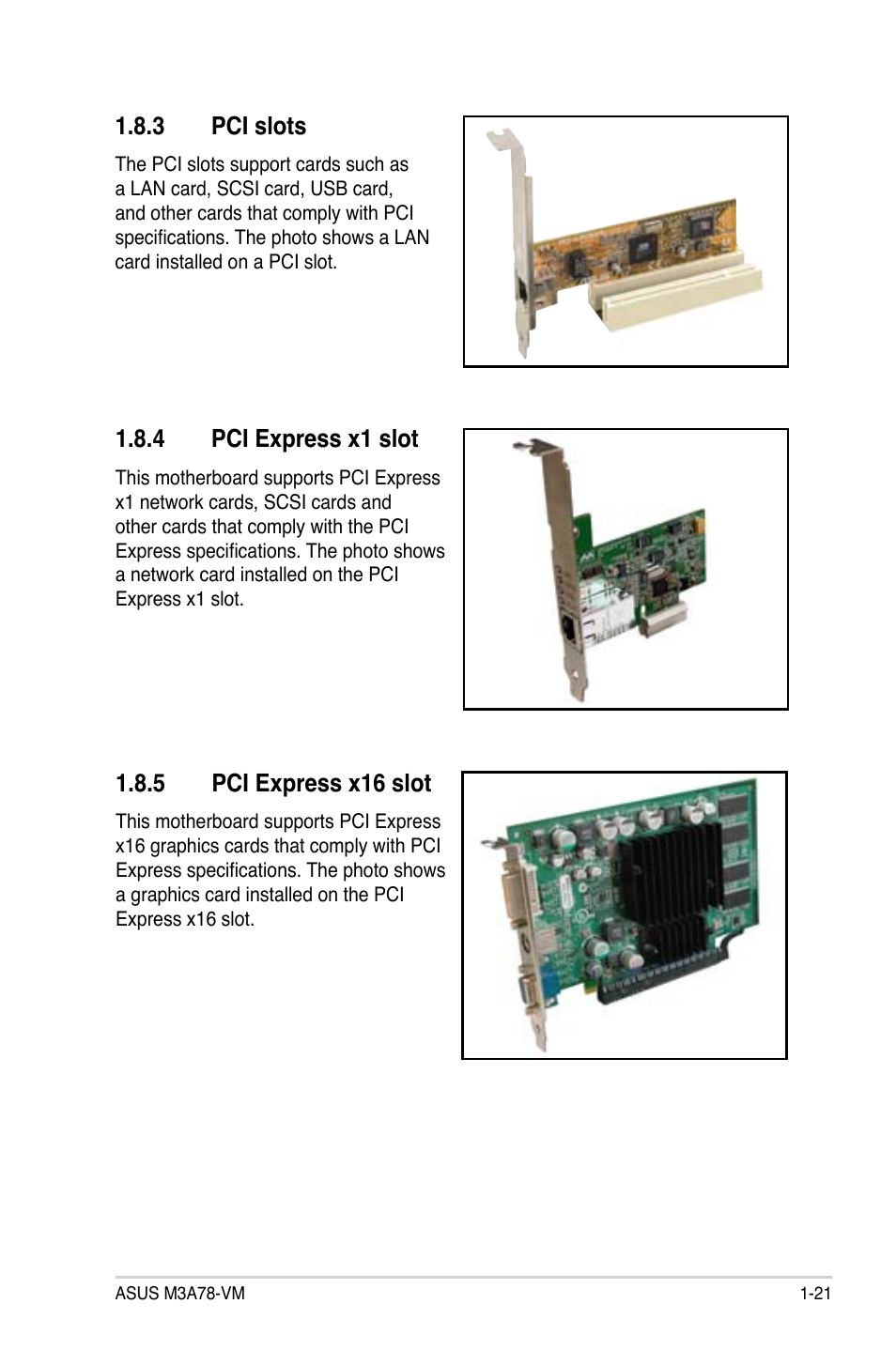 3 pci slots, 4 pci express x1 slot, 5 pci express x16 slot | Pci slots -21, Pci express x1 slot -21, Pci express x16 slot -21 | Asus M3A78-VM User Manual | Page 33 / 96