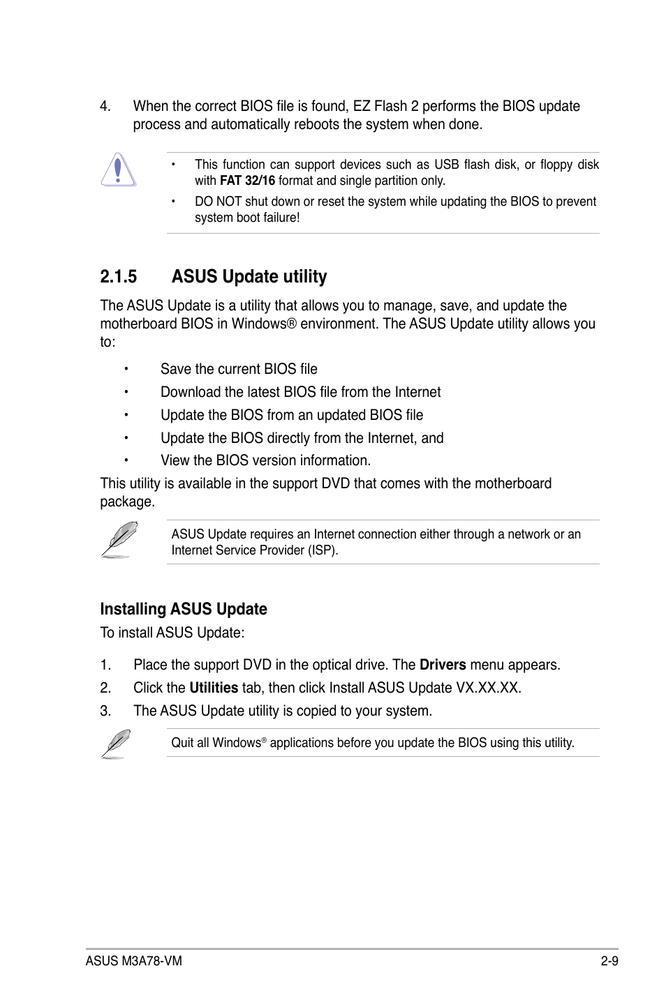 5 asus update utility, Asus update utility -9, Installing asus update | Asus M3A78-VM User Manual | Page 55 / 96