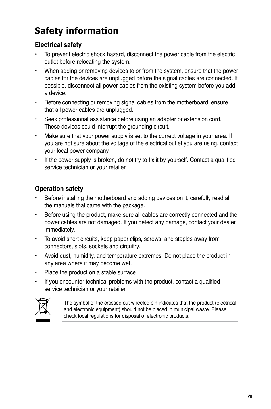 Safety information | Asus M3A78-VM User Manual | Page 7 / 96