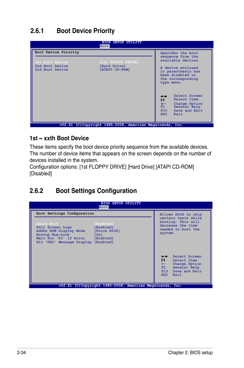 1 boot device priority, 2 boot settings configuration, Boot device priority -34 | Boot settings configuration -34, 1st ~ xxth boot device | Asus M3A78-VM User Manual | Page 80 / 96