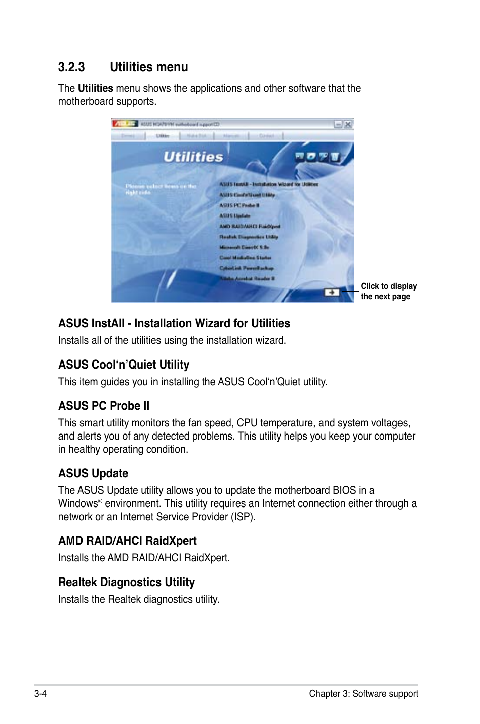 3 utilities menu, Utilities menu -4 | Asus M3A78-VM User Manual | Page 90 / 96