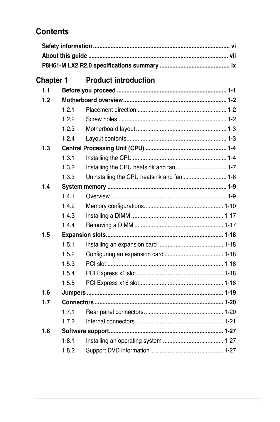 Asus P8H61-M LX2 R2.0 User Manual | Page 3 / 72