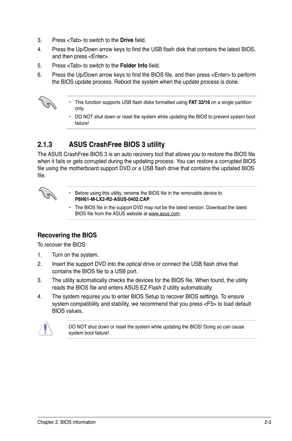 3 asus crashfree bios 3 utility, Asus crashfree bios 3 utility -3 | Asus P8H61-M LX2 R2.0 User Manual | Page 41 / 72