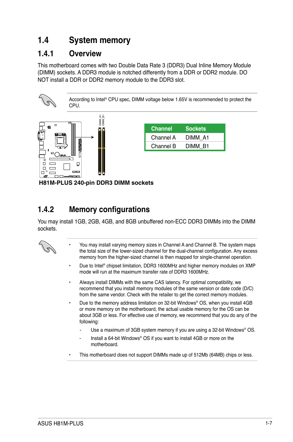 4 system memory, System memory -7, 1 overview | Asus H81M-PLUS User Manual | Page 15 / 74