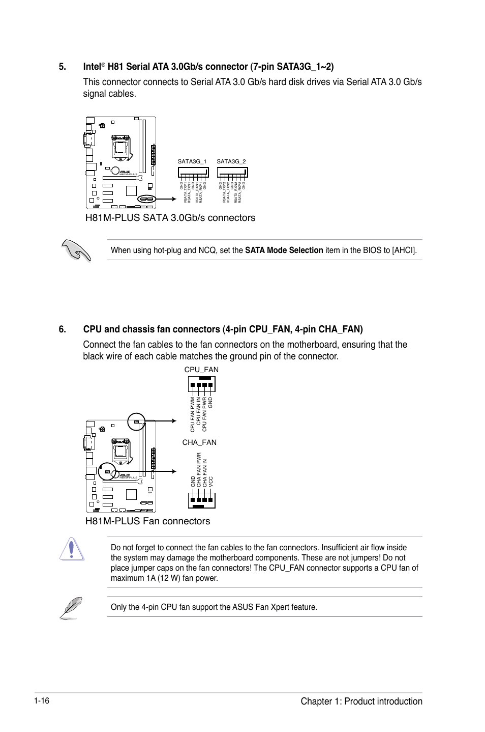 H81m-plus fan connectors 5. intel, H81m-plus sata 3.0gb/s connectors | Asus H81M-PLUS User Manual | Page 24 / 74