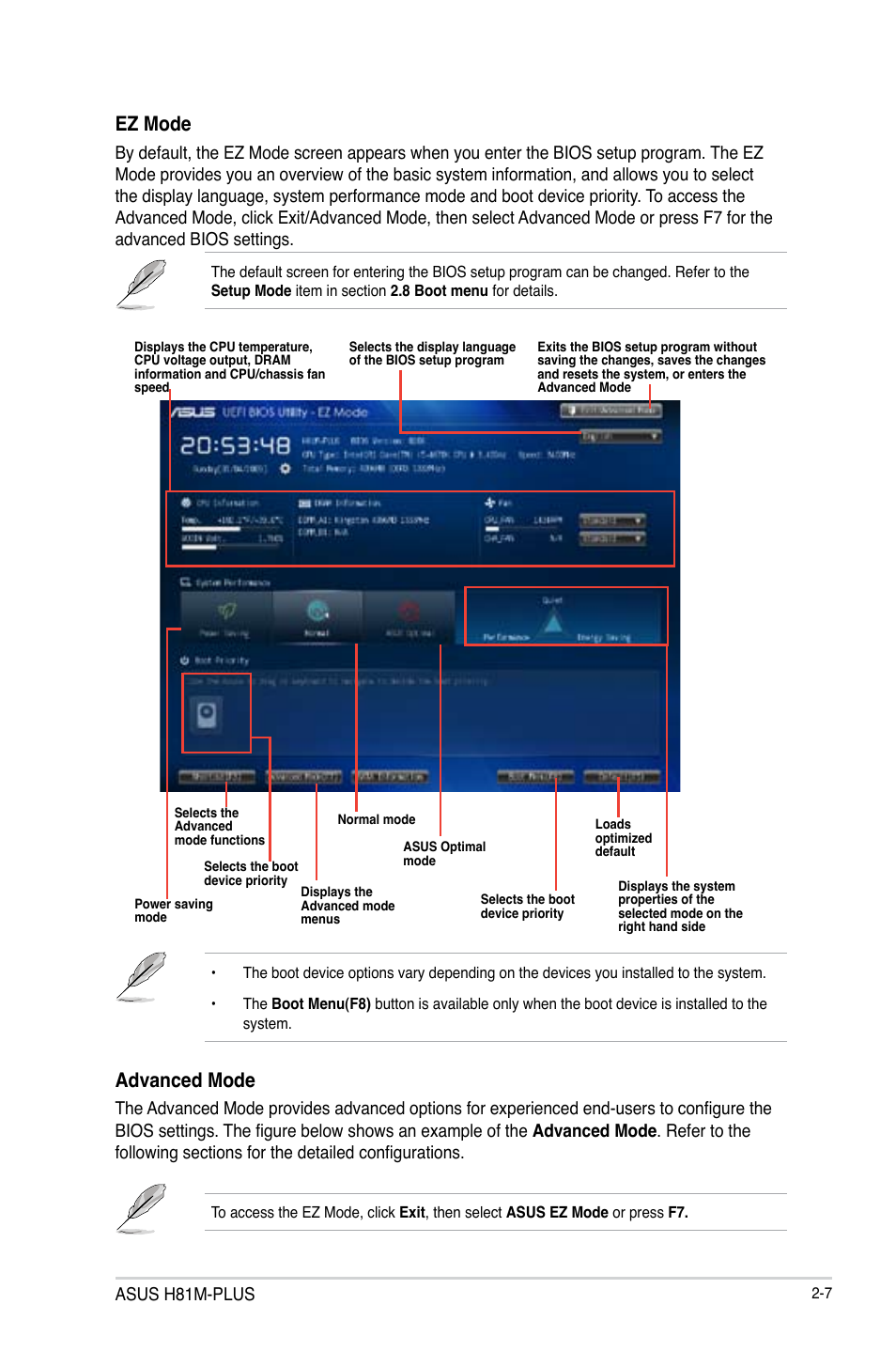 Advanced mode, Ez mode, Asus h81m-plus | Asus H81M-PLUS User Manual | Page 35 / 74