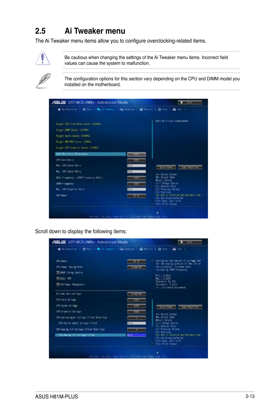 5 ai tweaker menu, Ai tweaker menu -13 | Asus H81M-PLUS User Manual | Page 41 / 74