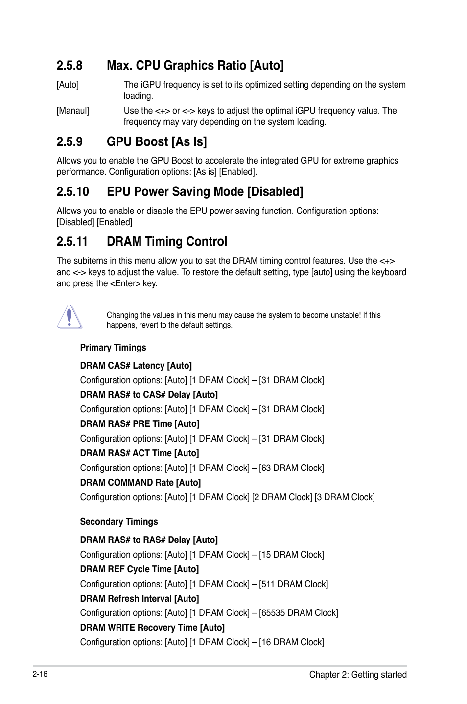 8 max. cpu graphics ratio [auto, 9 gpu boost [as is, 10 epu power saving mode [disabled | 11 dram timing control | Asus H81M-PLUS User Manual | Page 44 / 74