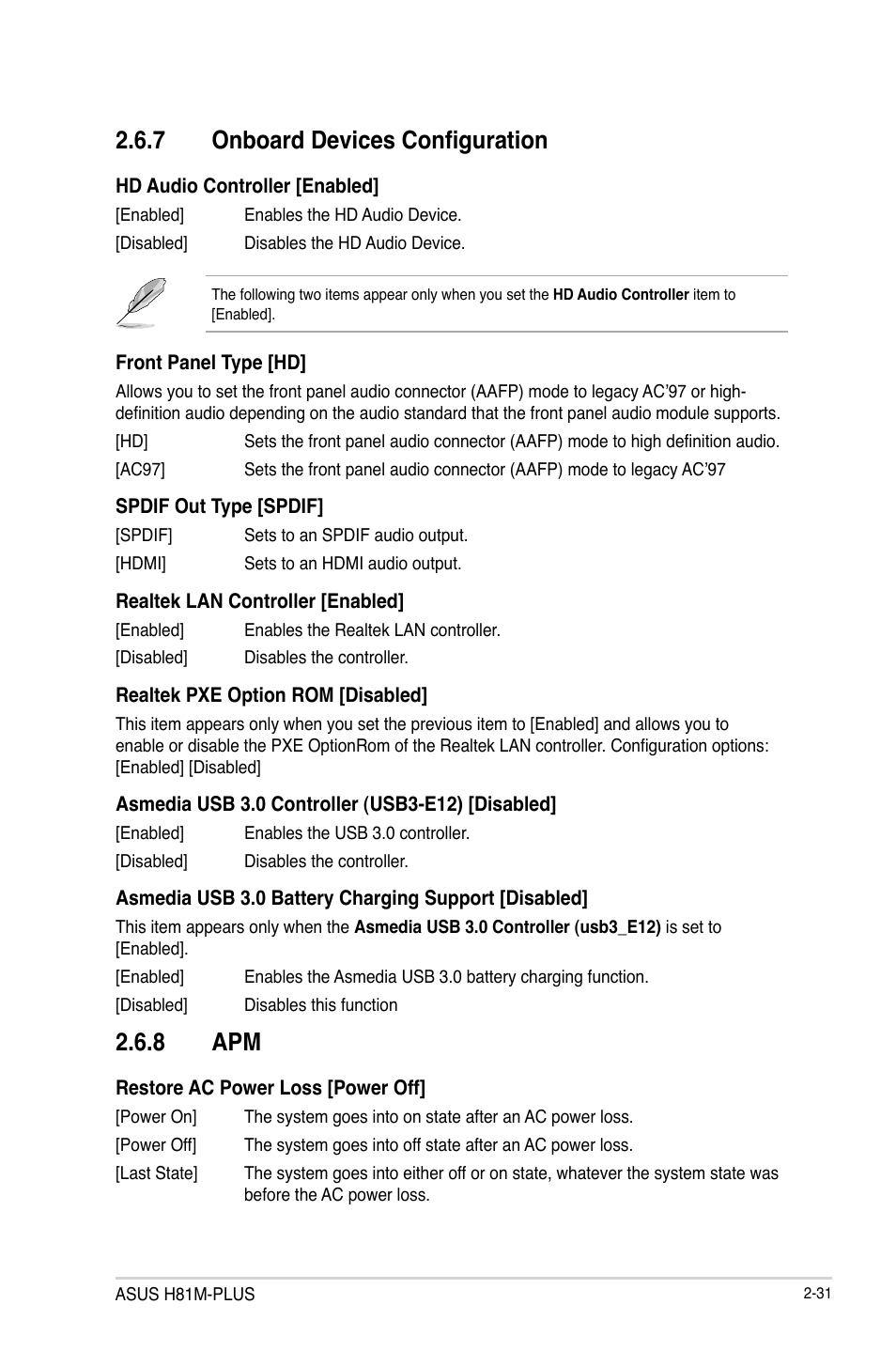 7 onboard devices configuration, 8 apm | Asus H81M-PLUS User Manual | Page 59 / 74