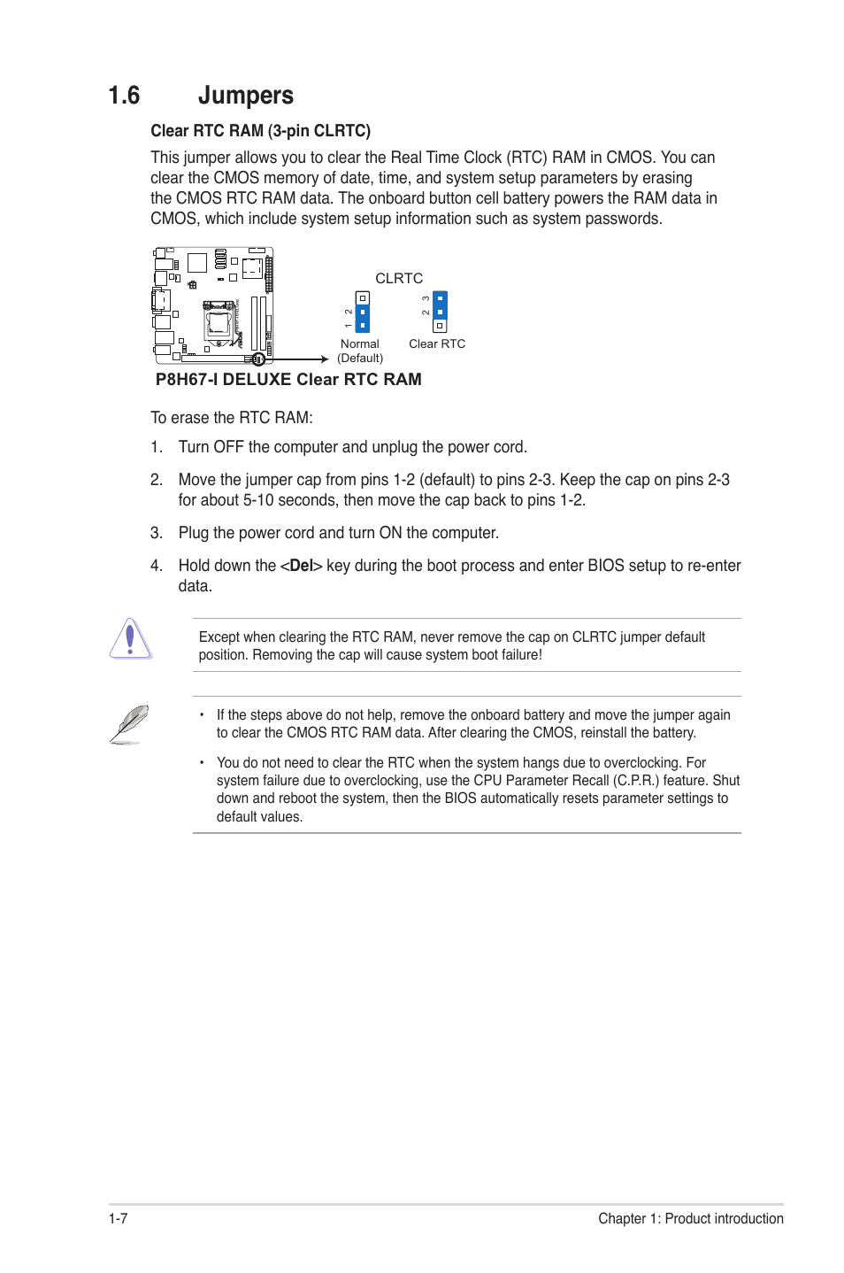 6 jumpers, Jumpers -7 | Asus P8H67-I PRO User Manual | Page 18 / 59