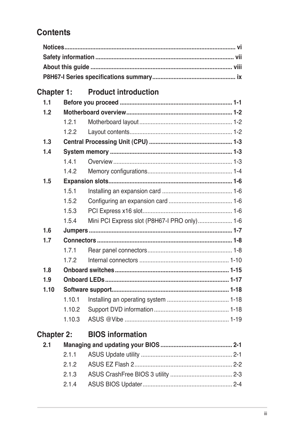 Asus P8H67-I PRO User Manual | Page 3 / 59