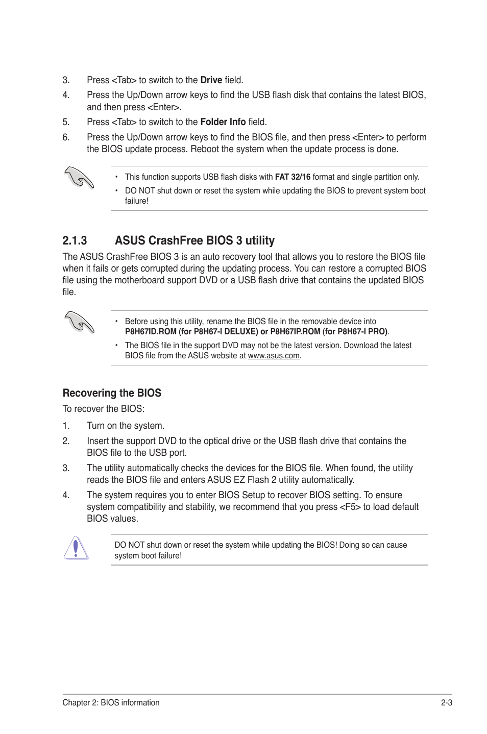 3 asus crashfree bios 3 utility, Asus crashfree bios 3 utility -3 | Asus P8H67-I PRO User Manual | Page 33 / 59